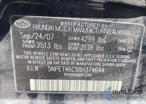 2008 Hyundai Sonata Gls из США, поврежденный, VIN 5NPET46C98H374644